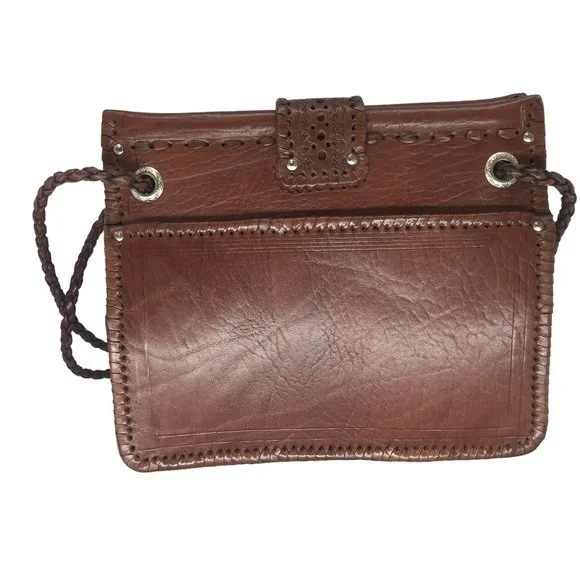 Brown Leather Southwestern Shoulder Bag Two Handle Concho Handmade Morocco - Picture 2 of 15